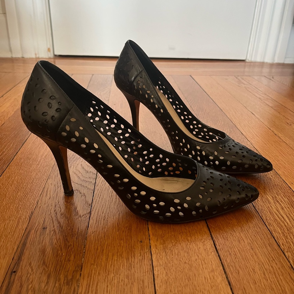 Club Monaco Black Leather Heels. Made in Italy.